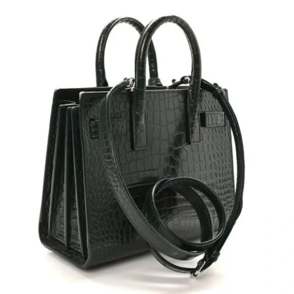SAINT LAURENT Calfskin Crocodile Embossed Nano Sac De Jour Dark Green - Picture 5 of 10